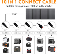 Foldable Solar Panel Charger 60W with 18V DC Output (11 Connectors) for 100W~350W Portable Power Stations Jackery/Rockpals/Flashfish/Enginstar, Portable Solar Generator for Outdoor Camping Van RV Trip