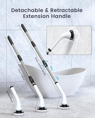 Electric Spin Scrubber-Cordless Cleaning Brush with 8 Replaceable Brush Heads and Adjustable Extension Handle, Dual Speed Electric Spin Brush for Cleaning Bathroom, Tub, Tile, Floor, etc (White)