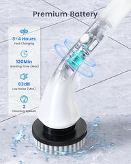 Electric Spin Scrubber-Cordless Cleaning Brush with 8 Replaceable Brush Heads and Adjustable Extension Handle, Dual Speed Electric Spin Brush for Cleaning Bathroom, Tub, Tile, Floor, etc (White)