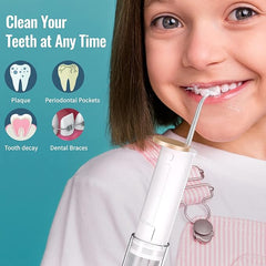 Mini Portable Water Flosser 80ML for Travel & Kids White Cordless Picks for Teeth Cleaning & Braces Care with 2 Water Toothpick Tips 2 Spray Modes