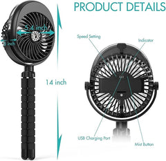 COMLIFE Misting Stroller Fan, 2500mAh Battery Powered Personal Desk Fan