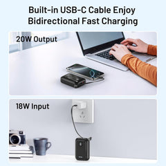 BLAVOR Portable Charger with Built-in Cable, PD 20W Fast Charging Power Bank, 10000mAh Mini Power Pack