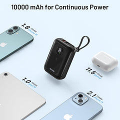 BLAVOR Portable Charger with Built-in Cable, PD 20W Fast Charging Power Bank, 10000mAh Mini Power Pack