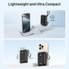 BLAVOR Portable Charger with Built-in Cable, PD 20W Fast Charging Power Bank, 10000mAh Mini Power Pack