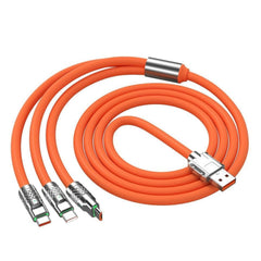 Orange 3 in 1 Multi USB Cable 100W Multi Charger Cable Fast Charging Cable to Various Mobile Phones with Type-C/Android/Charging Ports