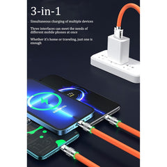 Orange 3 in 1 Multi USB Cable 100W Multi Charger Cable Fast Charging Cable to Various Mobile Phones with Type-C/Android/Charging Ports