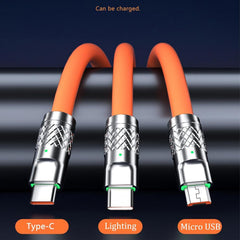 Orange 3 in 1 Multi USB Cable 100W Multi Charger Cable Fast Charging Cable to Various Mobile Phones with Type-C/Android/Charging Ports