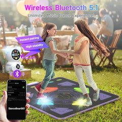 Rechargeable Dance-Mat for Girls Boys, Kids Birthday Gifts Ideas, Wireless Bluetooth Electronic Dance-Pad Game for 3-12 Year Old Kids Exercise - Light-Up Dancing Floor Mat Connect Music Player