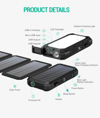 BLAVOR Solar Charger Power Bank 20000mAh Battery Pack with 4 Foldable Panels