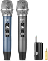XZL Professional Wireless Microphone for Karaoke Singing, Two Rechargeable UHF Microphones with 1/4" Receiver, Plug-and-Play for Stage Performance, Lecture, Wedding Host, Church, PA System