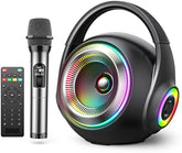 Karaoke Machine with Two Wireless Microphones, Portable Bluetooth Speaker with Bass/Treble Adjustment, PA System with Remote Control