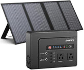 Powkey Portable Power Station 200W with Solar Panel 60W, 146Wh Portable Solar Generator Battery Pack with DC USB AC Outlets, Lithium Battery Backup Power Supply for Camping Travel Outdoor Home Outage
