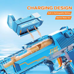 Blue Electric Water Gun for Adults Kids, Automatic Squirt Watergun Pistol with Led Lights, Summer Outdoor Pool Beach Party Toys