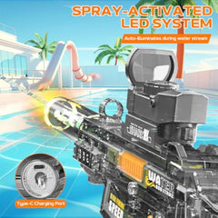 Electric Water Gun for Adults Kids, Automatic Squirt Watergun Pistol with Led Lights, Summer Outdoor Pool Beach Party Toys, UMP45 Black