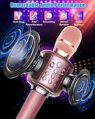 XZL Bluetooth Karaoke Microphone for Kids & Adults, Wireless Rechargeable Mic with Built-in Stereo Speaker, Echo|Duet Mode|Recording|Music