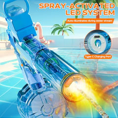 Blue Electric Water Gun for Adults Kids, Automatic Squirt Watergun Pistol with Led Lights, Summer Outdoor Pool Beach Party Toys