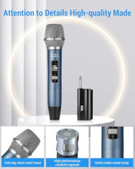 XZL Professional Wireless Microphone, Rechargeable UHF Microphone with 1/4" Receiver, Plug-and-Play & Long-Distance Transmission for Karaoke Singing