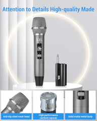 XZL Professional Wireless Microphone, Rechargeable UHF Microphone with 1/4" Receiver, Plug-and-Play & Long-Distance Transmission for Karaoke Singing