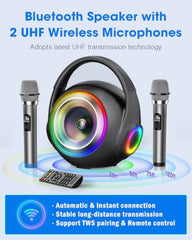 XZL Bluetooth Speaker with 2 Wireless Microphones, Karaoke Machine Portable PA System, Powerful, Crystal-clear Treble & Rich Bass