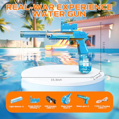 Blue Electric Water Gun for Adults Kids, Automatic Squirt Watergun Pistol with Led Lights, Summer Outdoor Pool Beach Party Toys