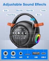 XZL Bluetooth Speaker with 2 Wireless Microphones, Karaoke Machine Portable PA System, Powerful, Crystal-clear Treble & Rich Bass