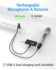 XZL Professional Wireless Microphone, Rechargeable UHF Microphone with 1/4" Receiver, Plug-and-Play & Long-Distance Transmission for Karaoke Singing