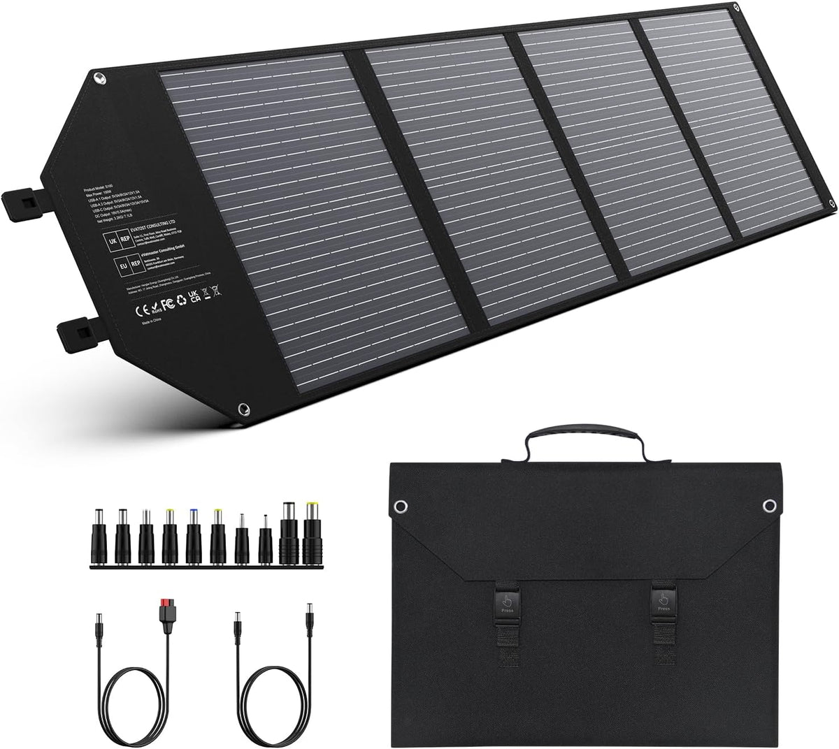 EnginStar 100W Foldable Solar Panel Charger with 18V DC Outlet for Portable Power Stations Jackery/Rockpals/Flashfish, Portable Solar Generator with USB-A USB-C QC 3.0 for Outdoor Camping Van RV Trip