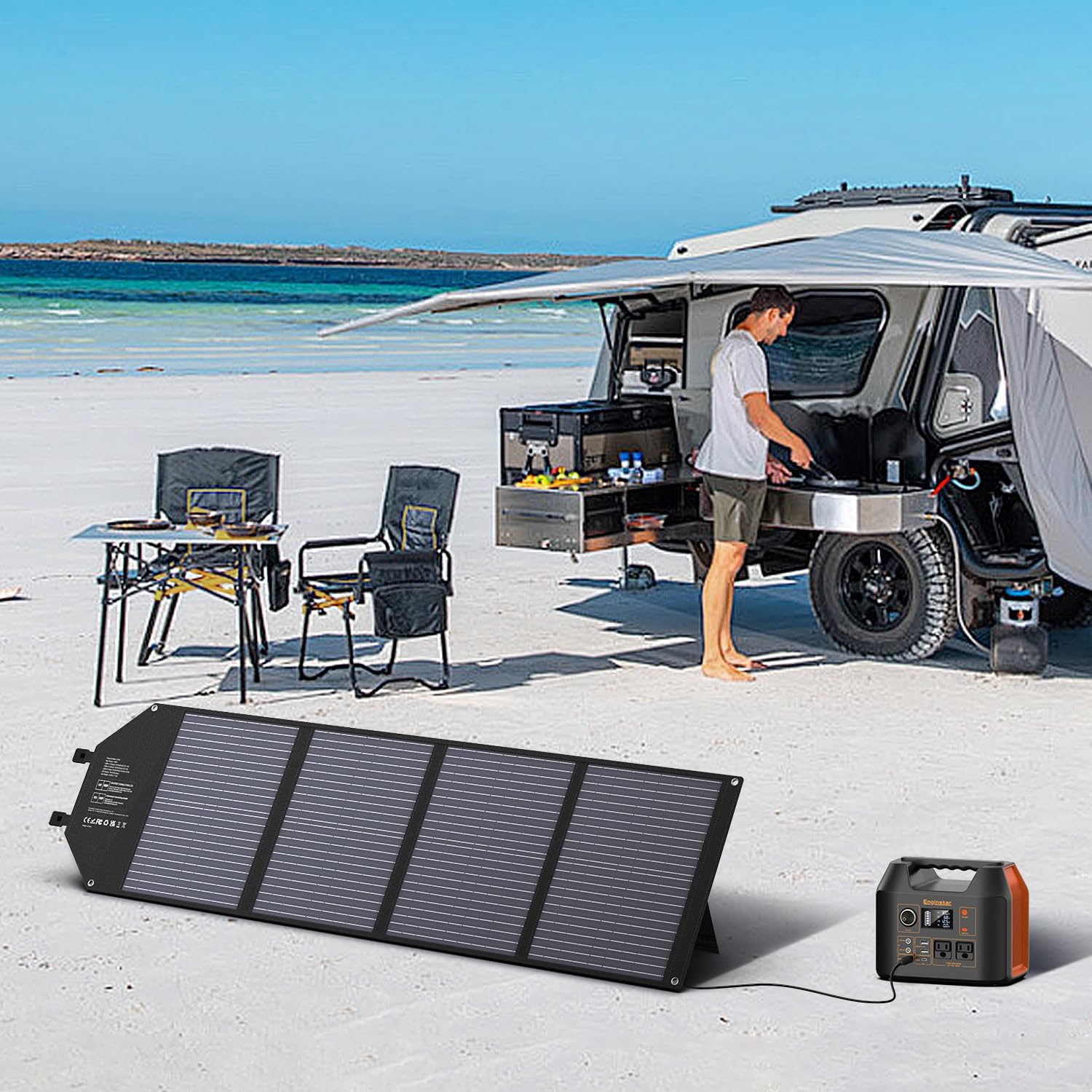 EnginStar 100W Foldable Solar Panel Charger with 18V DC Outlet for Portable Power Stations Jackery/Rockpals/Flashfish, Portable Solar Generator with USB-A USB-C QC 3.0 for Outdoor Camping Van RV Trip