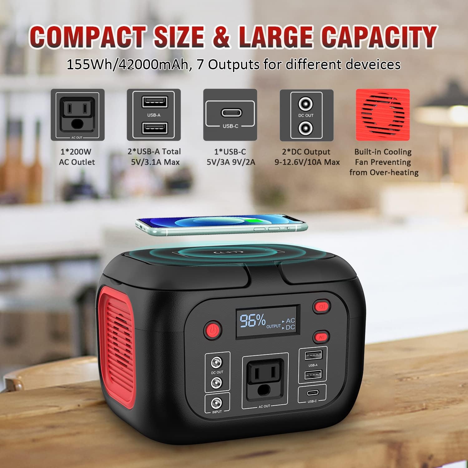 SinKeu 200W Portable Power Station with AC Outlet 155Wh Power Station