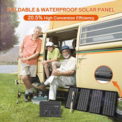 Powkey Solar Generator with Panel, 146Wh/200W Portable Power Station with Solar Panel 40W, 110V Pure Sine Wave DC/USB/AC Outlet Electric Generator Battery Backup for Outdoor Camping Emergency Home Use