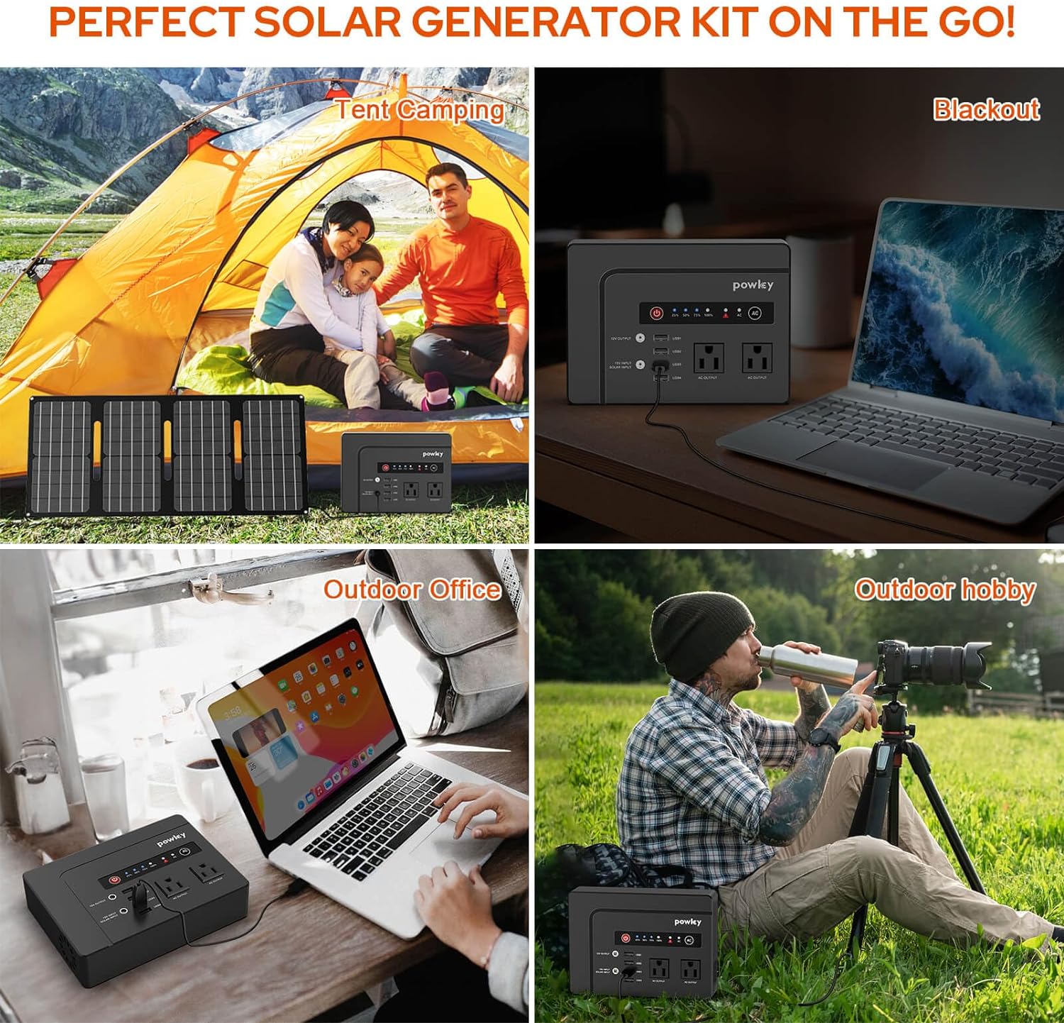 Powkey Solar Generator with Panel, 146Wh/200W Portable Power Station with Solar Panel 40W, 110V Pure Sine Wave DC/USB/AC Outlet Electric Generator Battery Backup for Outdoor Camping Emergency Home Use