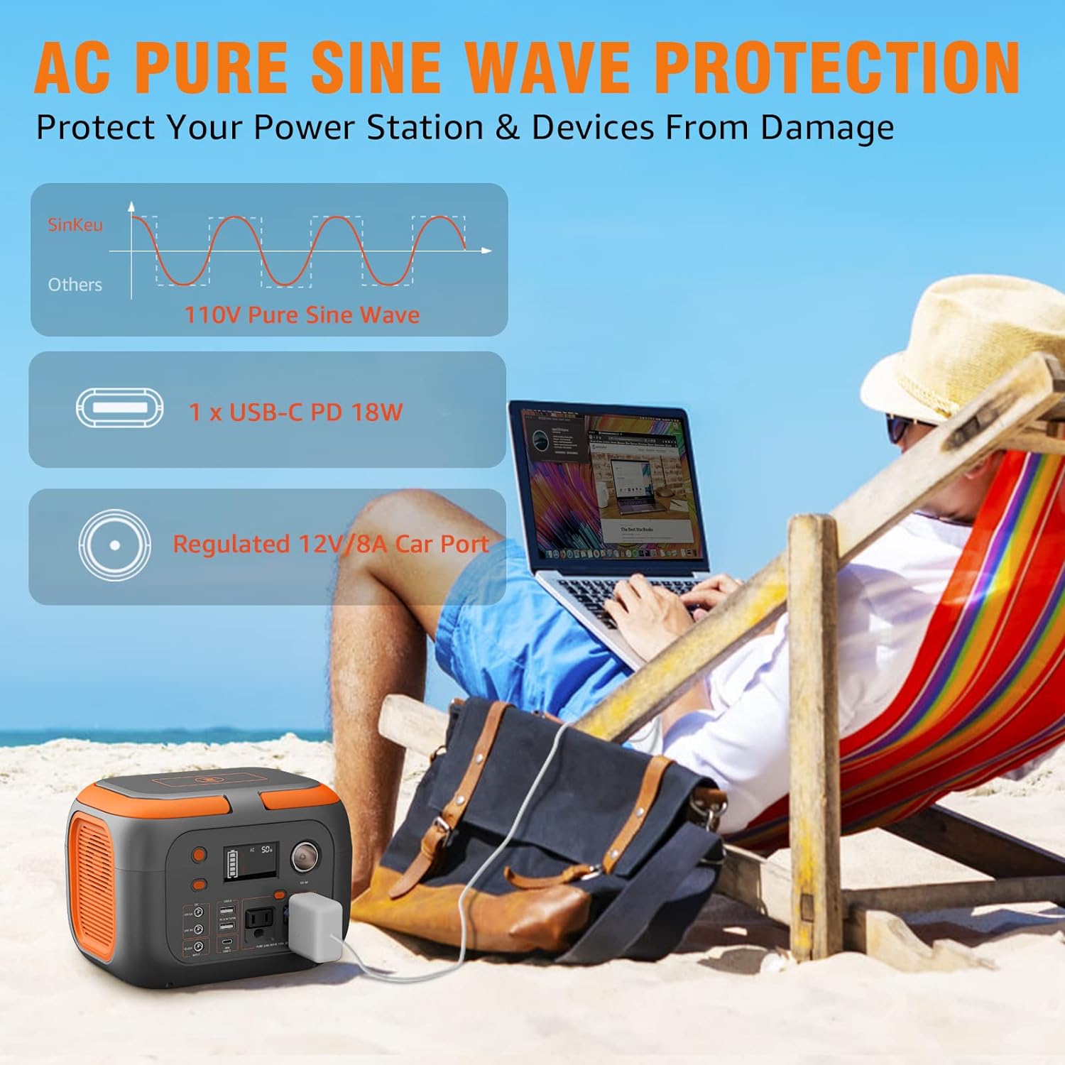 SinKeu 300W Portable Power Station 70000mAh Outdoor Solar Generator