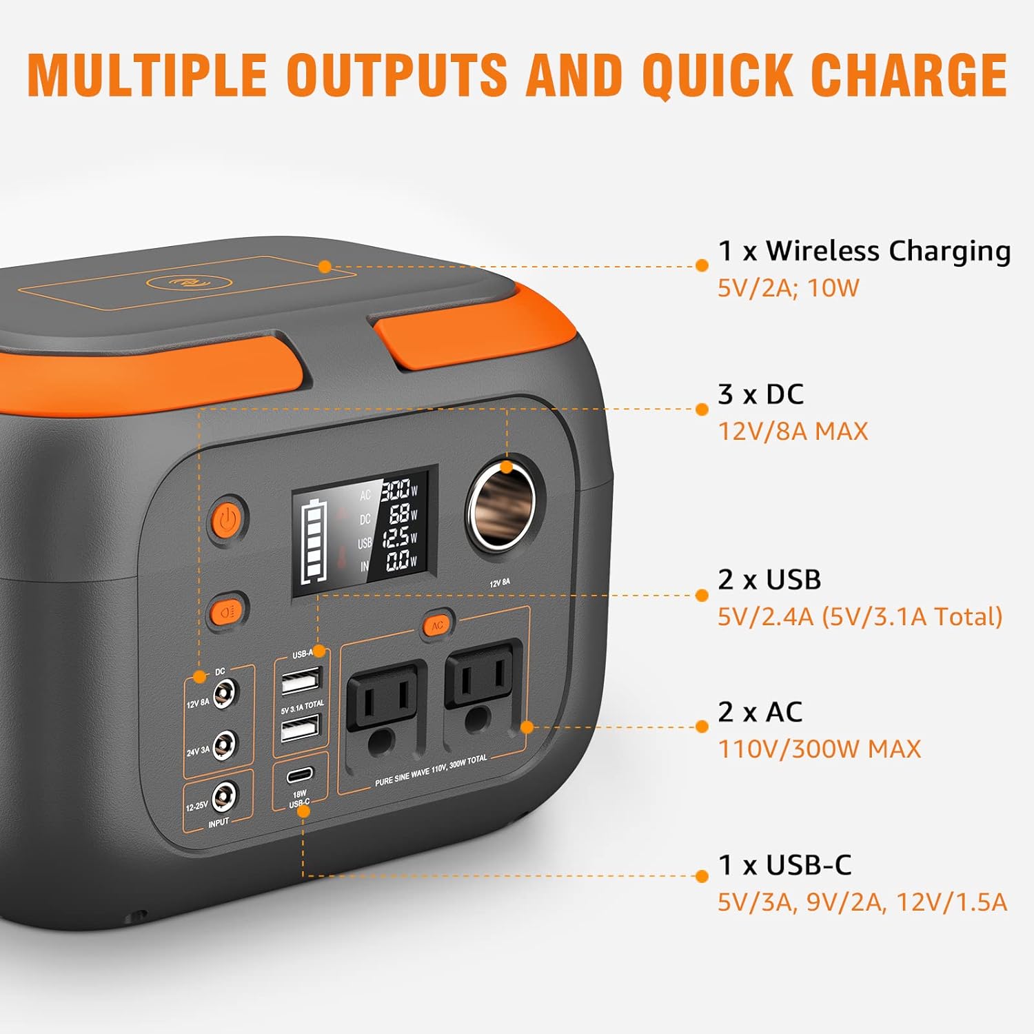 SinKeu 300W Portable Power Station 70000mAh Outdoor Solar Generator