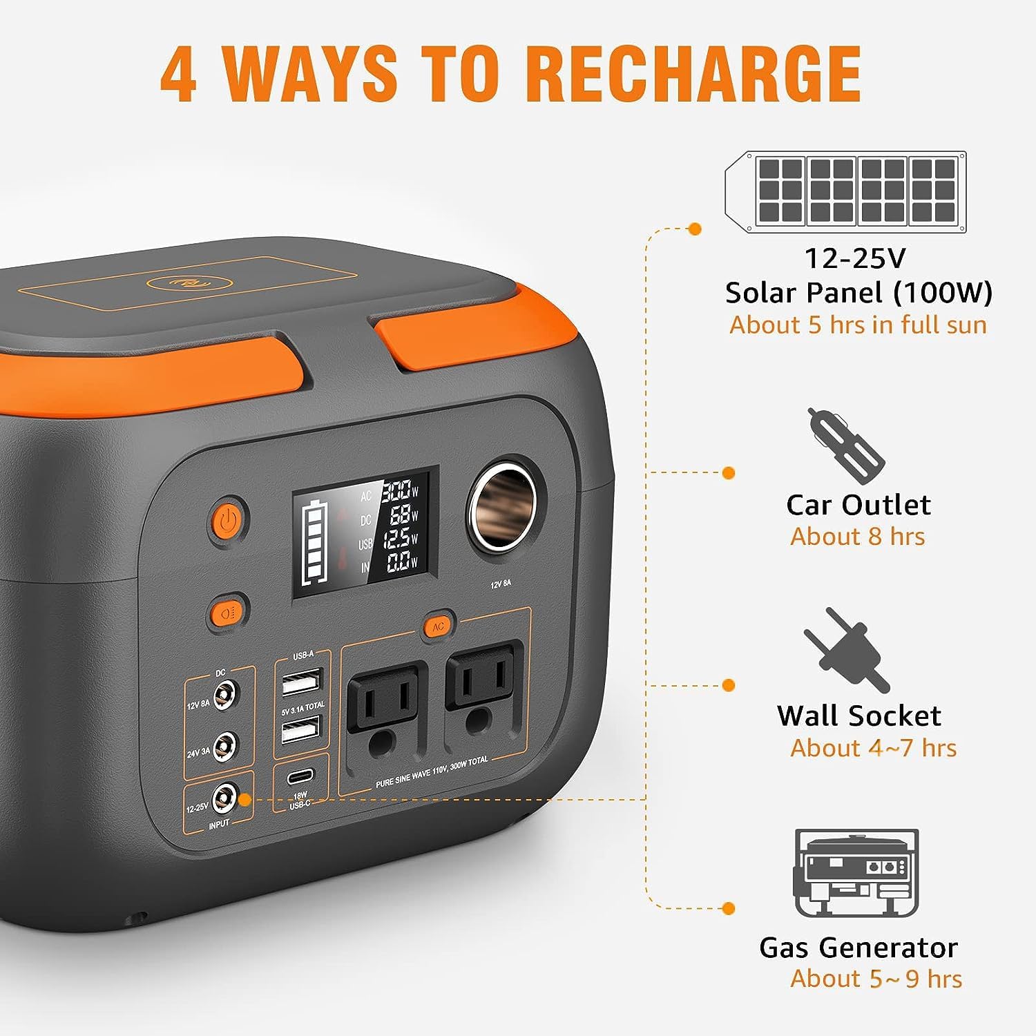 SinKeu 300W Portable Power Station 70000mAh Outdoor Solar Generator