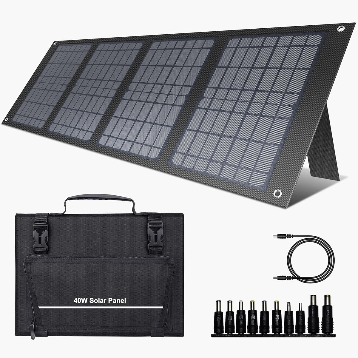 40W Solar Panel EnginStar 40 Watt Foldable Solar Panel for Portable Power Station w/QC3.0 USB Port for Phone Laptop 12-15V DC Output(10 Connectors) for Outdoor Camping RV Off Grid