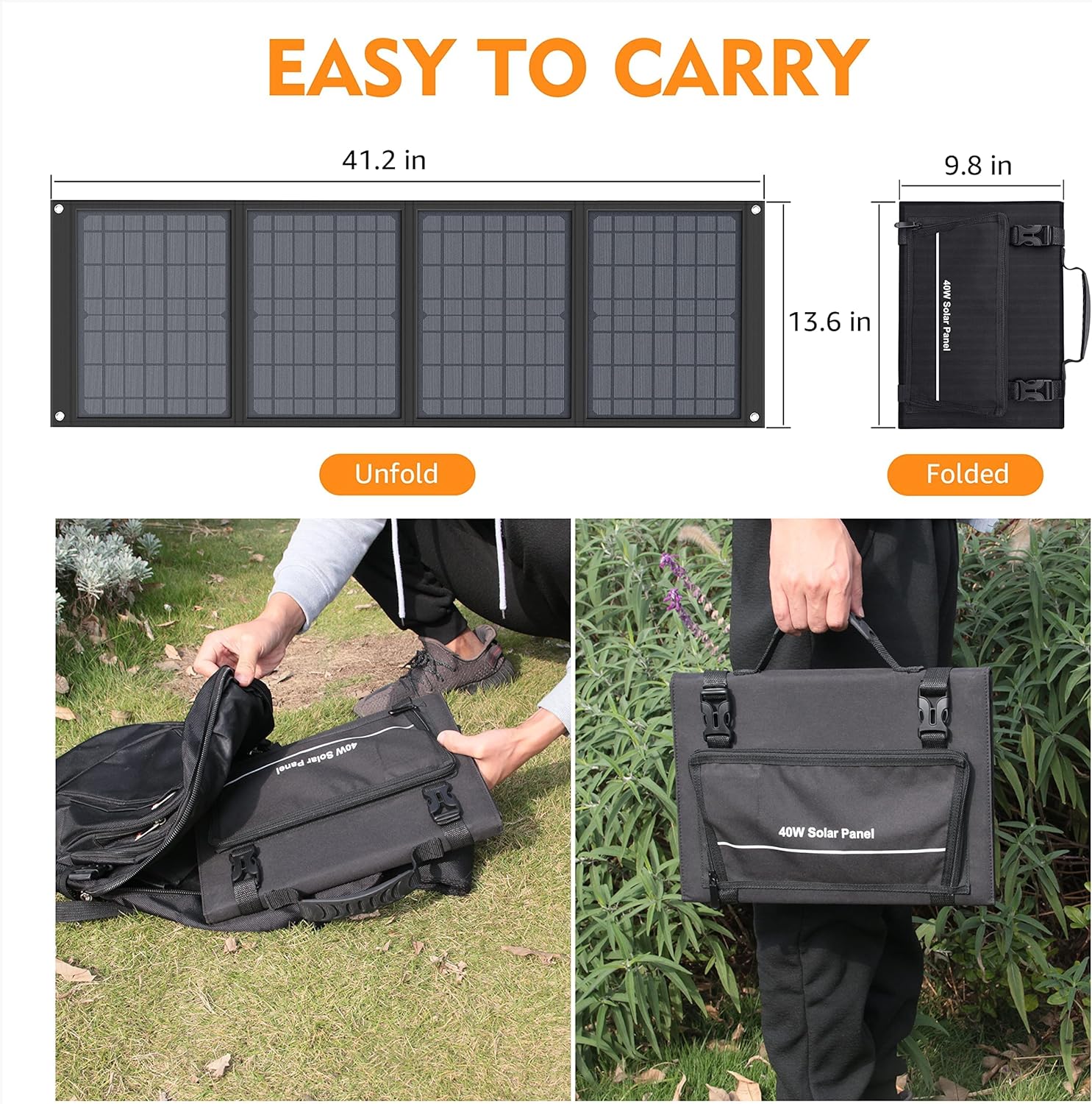 40W Solar Panel EnginStar 40 Watt Foldable Solar Panel for Portable Power Station w/QC3.0 USB Port for Phone Laptop 12-15V DC Output(10 Connectors) for Outdoor Camping RV Off Grid