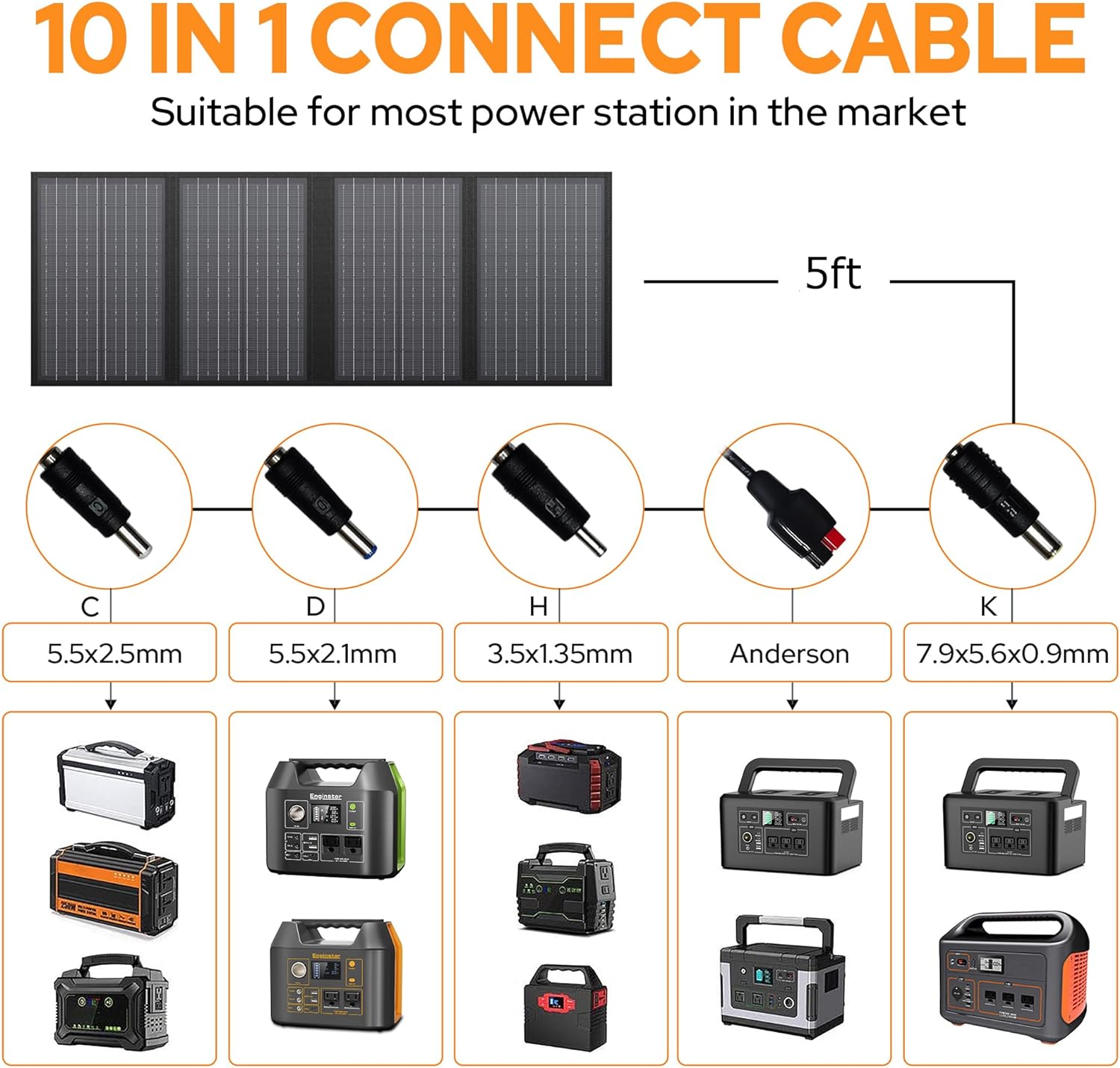 ENGINSTAR 60W Foldable Solar Panel Charger with 18V DC Outlet for Portable Power Stations EnginStar/Jackery/Rockpals/Flashfish, Portable Solar Generator with QC 3.0 for Outdoor Camping Van RV Trip