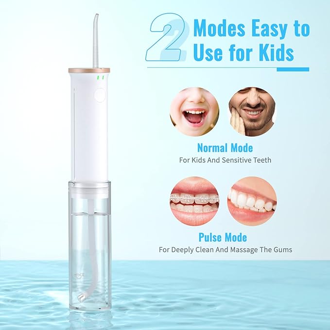 Mini Portable Water Flosser 80ML for Travel & Kids White Cordless Picks for Teeth Cleaning & Braces Care with 2 Water Toothpick Tips 2 Spray Modes