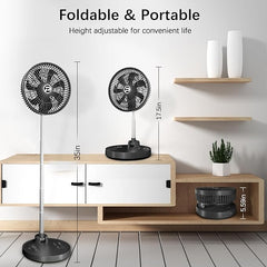 PANERGY 10” Portable Fan 20000mAh Battery Operated Rechargeable, Auto-Oscillating Pedestal Fan with Remote,4 Speeds, Quiet, Cordless Foldable Telescopic Fan for Travel, Bedroom, Home, Office