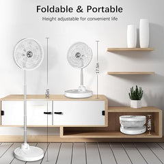 PANERGY 10” Portable Fan 20000mAh Battery Operated Rechargeable, Auto-Oscillating Pedestal Fan with Remote,4 Speeds, Quiet, Cordless Foldable Telescopic Fan for Travel, Bedroom, Home, Office