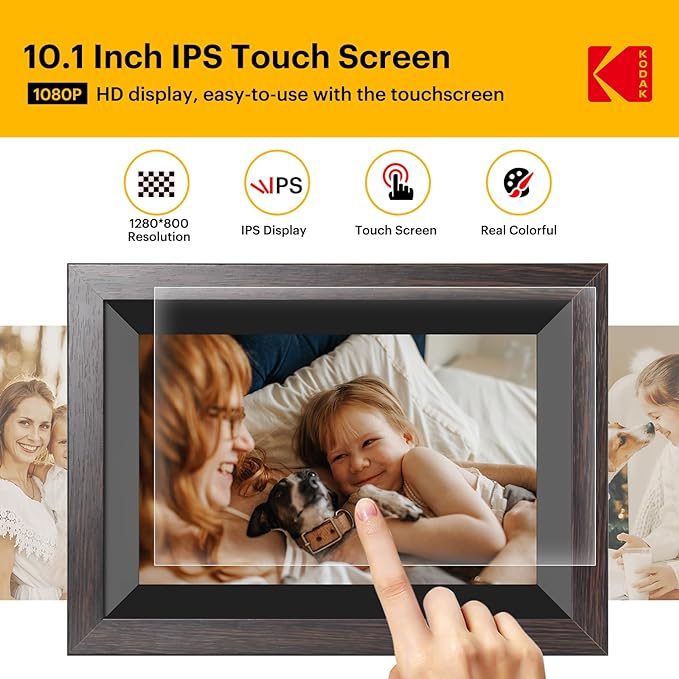 KODAK Digital Picture Frame, 32G10.1 Inch WiFi Digital Photo Frame 1280x800 HD IPS Touch Screen, Auto-Rotate, Share Photos and Videos via KODAK App, for Friends and Family