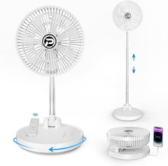 PANERGY 10” Portable Fan 20000mAh Battery Operated Rechargeable, Auto-Oscillating Pedestal Fan with Remote,4 Speeds, Quiet, Cordless Foldable Telescopic Fan for Travel, Bedroom, Home, Office