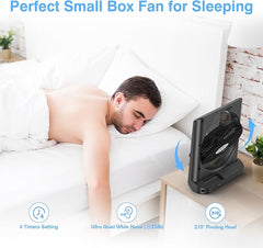 Box Fan, 20000mAh Rechargeable Battery Powered Window fan, 10" Quiet Small Box Fan for Window, 4 Speeds Square Fan for Bedroom Kitchen Office, 210° Pivoting Table Fan with Remote for Desk
