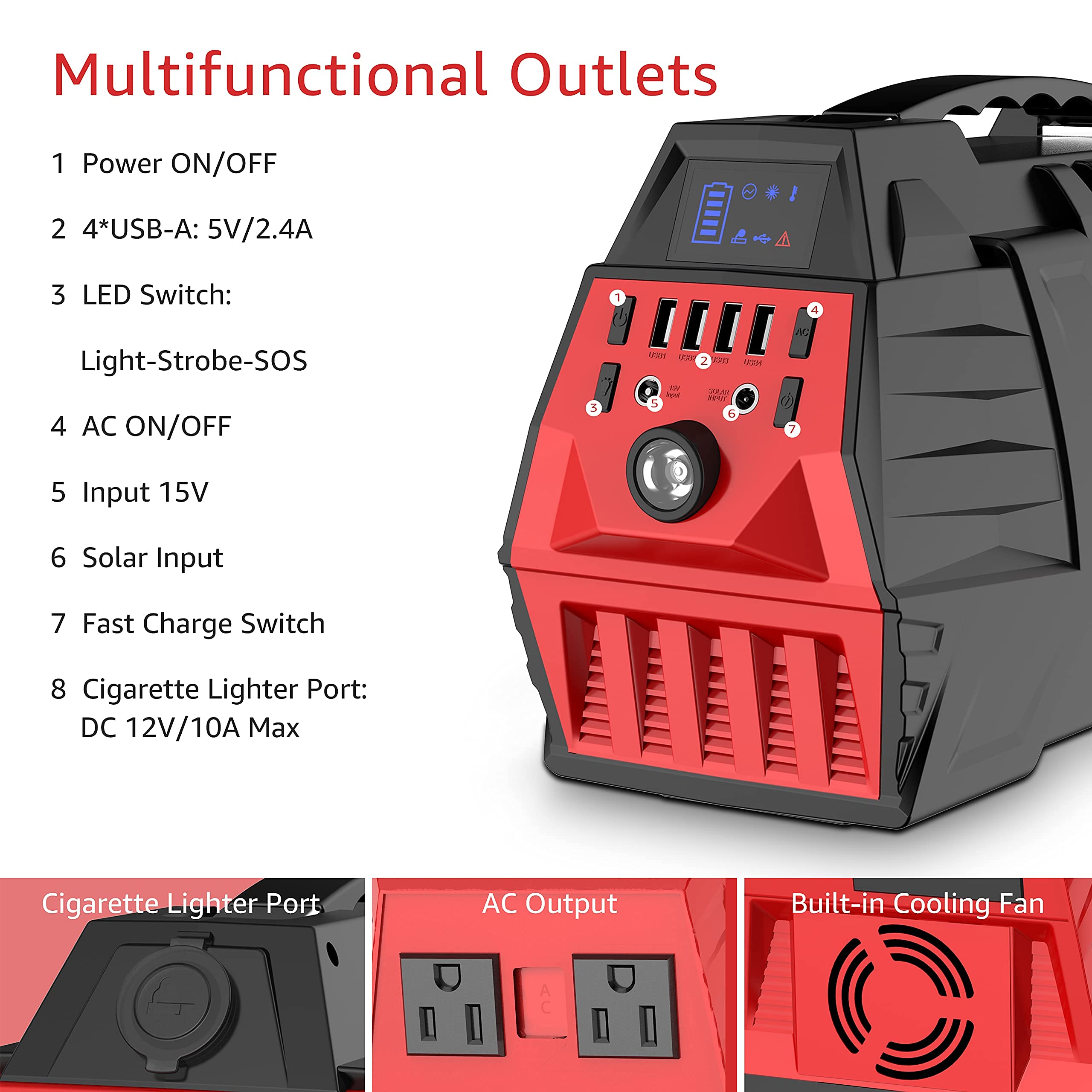 Portable Power Station 500W, Solar Generator Backup Battery Pack 296Wh
