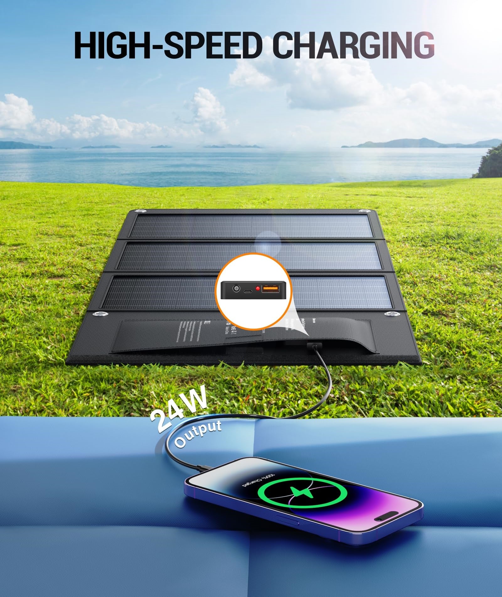 30W Foldable Solar Charger, USB-A QC3.0, 24W USB-C, DC 30W Outputs, IPX4 Waterproof, for Solar Generators, Phones, Tablets