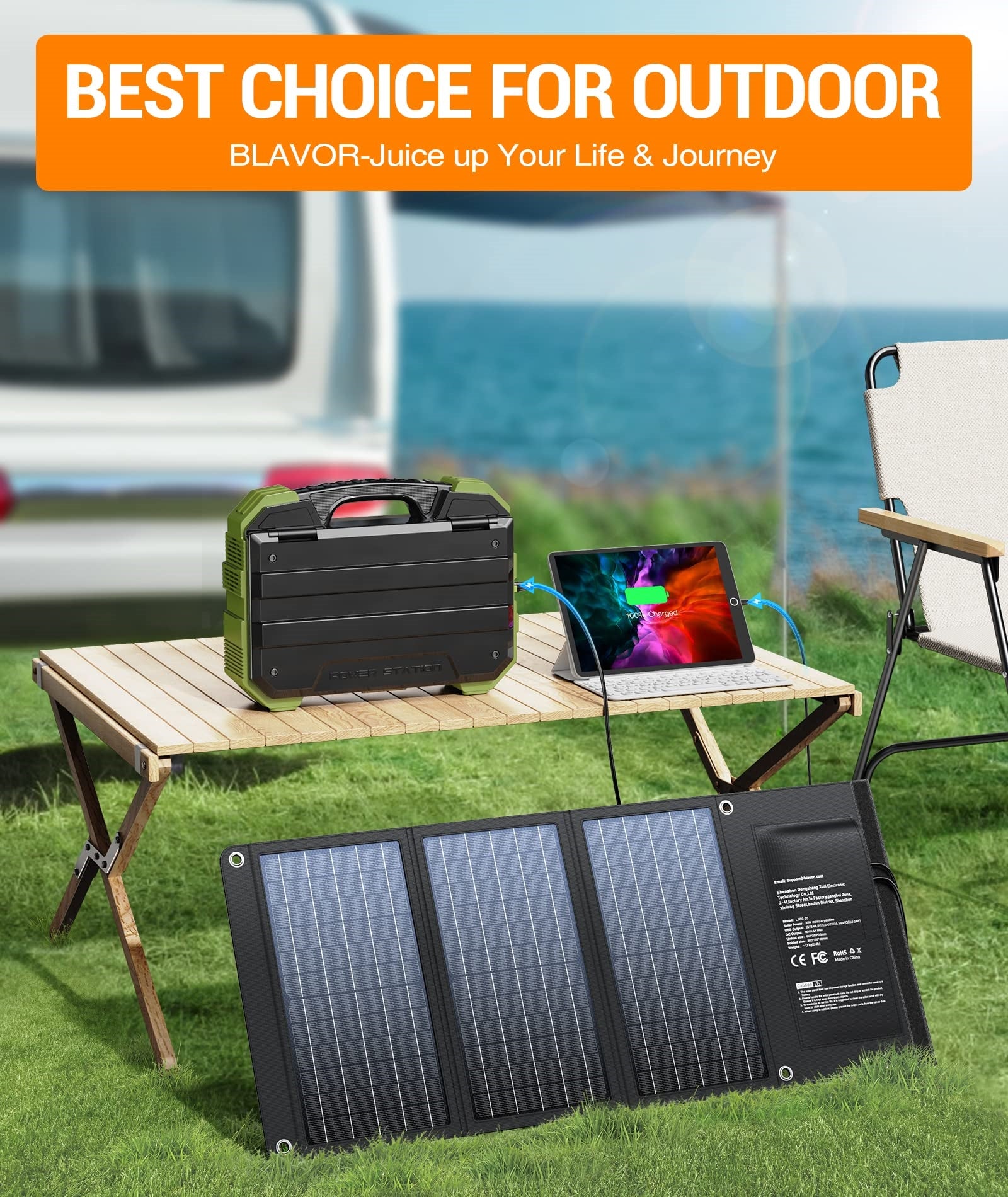 30W Foldable Solar Charger, USB-A QC3.0, 24W USB-C, DC 30W Outputs, IPX4 Waterproof, for Solar Generators, Phones, Tablets