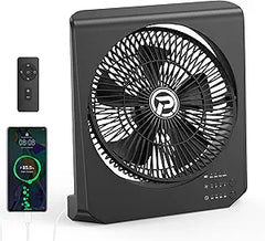 Box Fan, 20000mAh Rechargeable Battery Powered Window fan, 10" Quiet Small Box Fan for Window, 4 Speeds Square Fan for Bedroom Kitchen Office, 210° Pivoting Table Fan with Remote for Desk