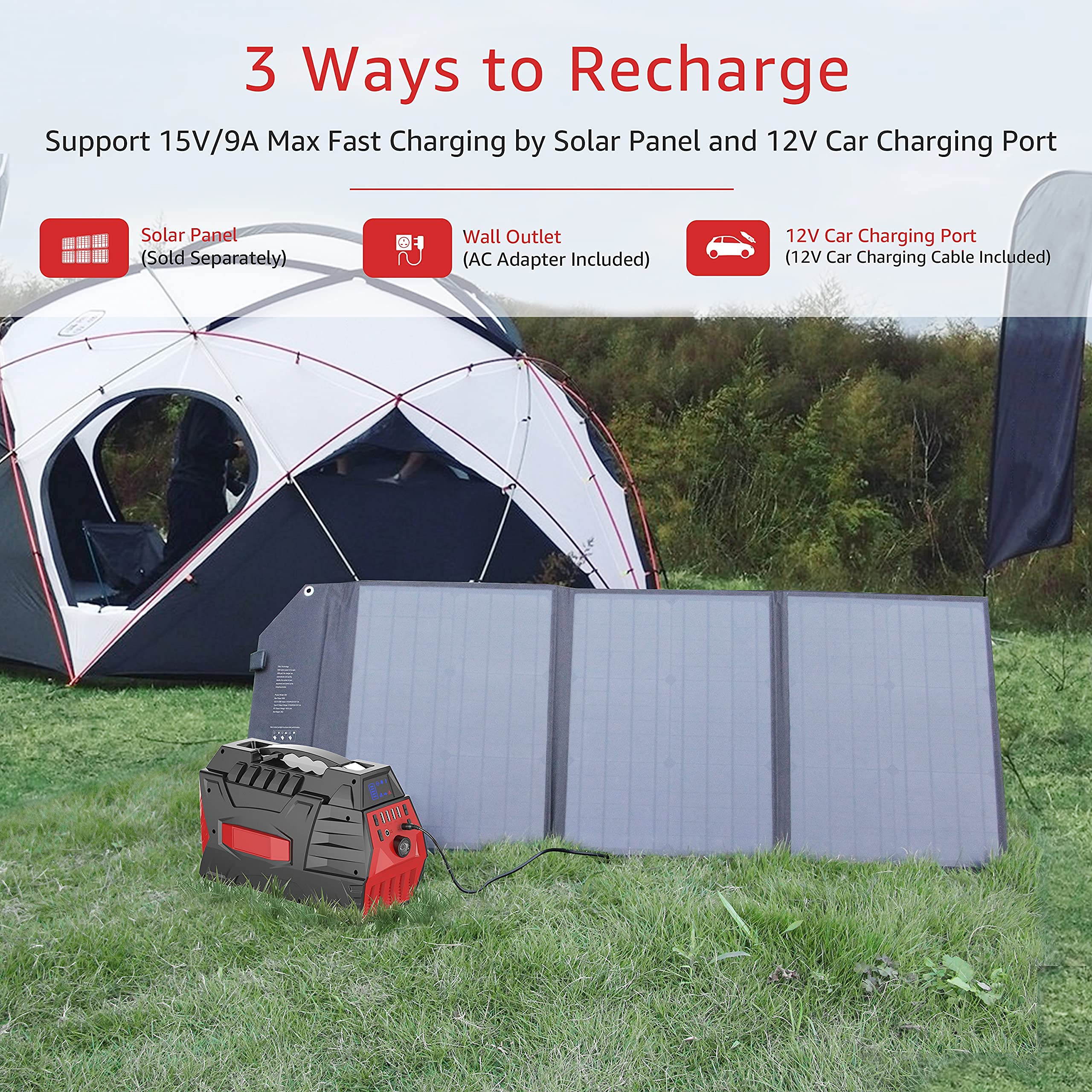 Portable Power Station 500W, Solar Generator Backup Battery Pack 296Wh