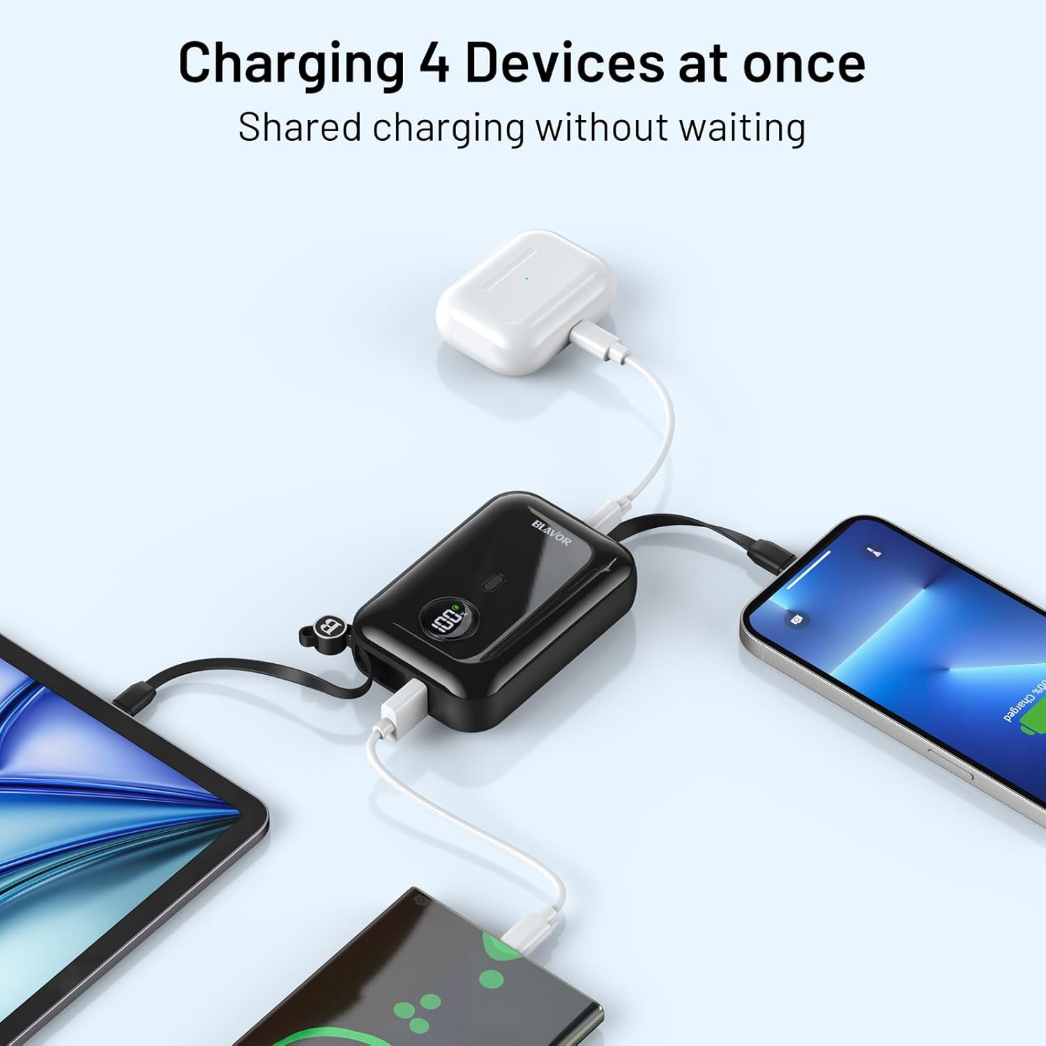 BLAVOR Portable Charger with Built-in Cable, PD 20W Fast Charging Power Bank, 10000mAh Mini Power Pack