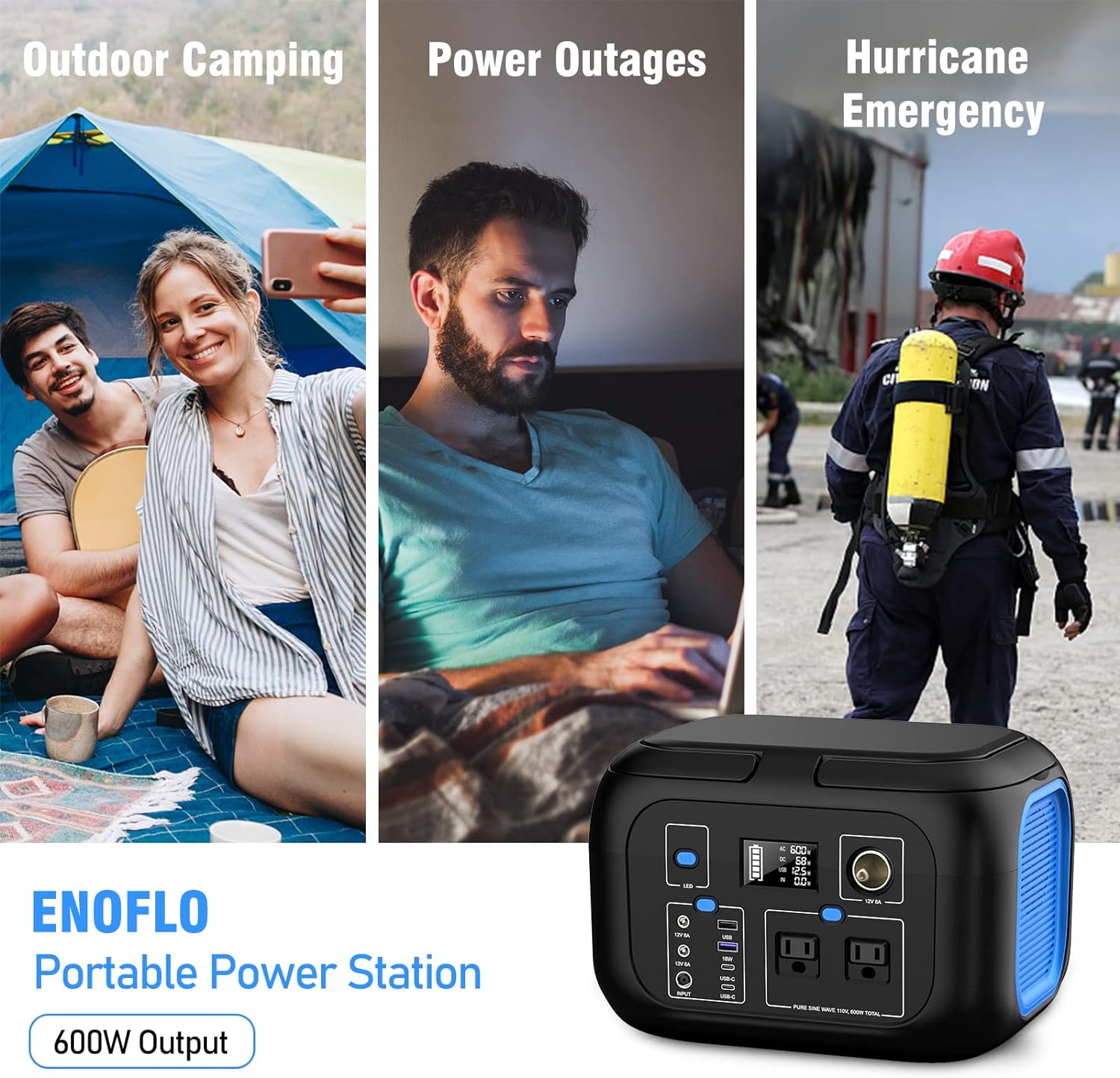 Portable Power Station 600W Power Bank 296Wh Solar Generator